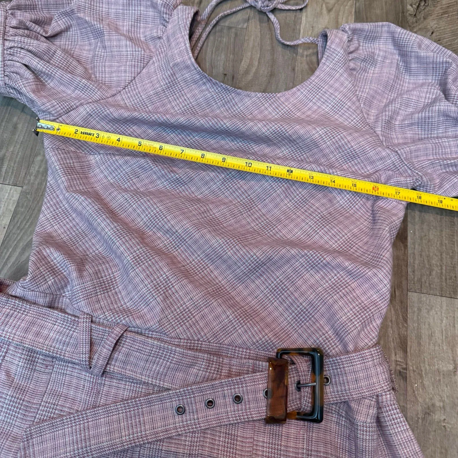 Free People Sevi Plaid Belted Puff Sleeve Mini Dress in brown - Image 4