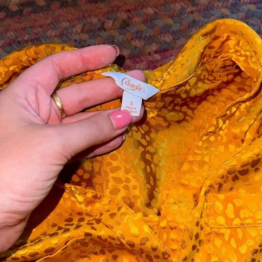 GOLDEN YELLOW ANIMAL PRINT BUTTON UP BUSINESS WORK BLOUSE LONG SLEEVE - Image 4