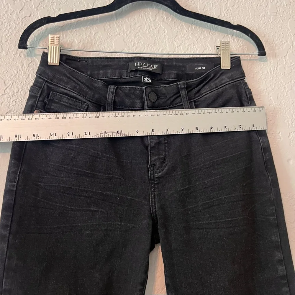 Judy Blue Jeans Womens 3/26 Black Distressed Slim Fit Frayed Hem Stretch #85 - Image 6