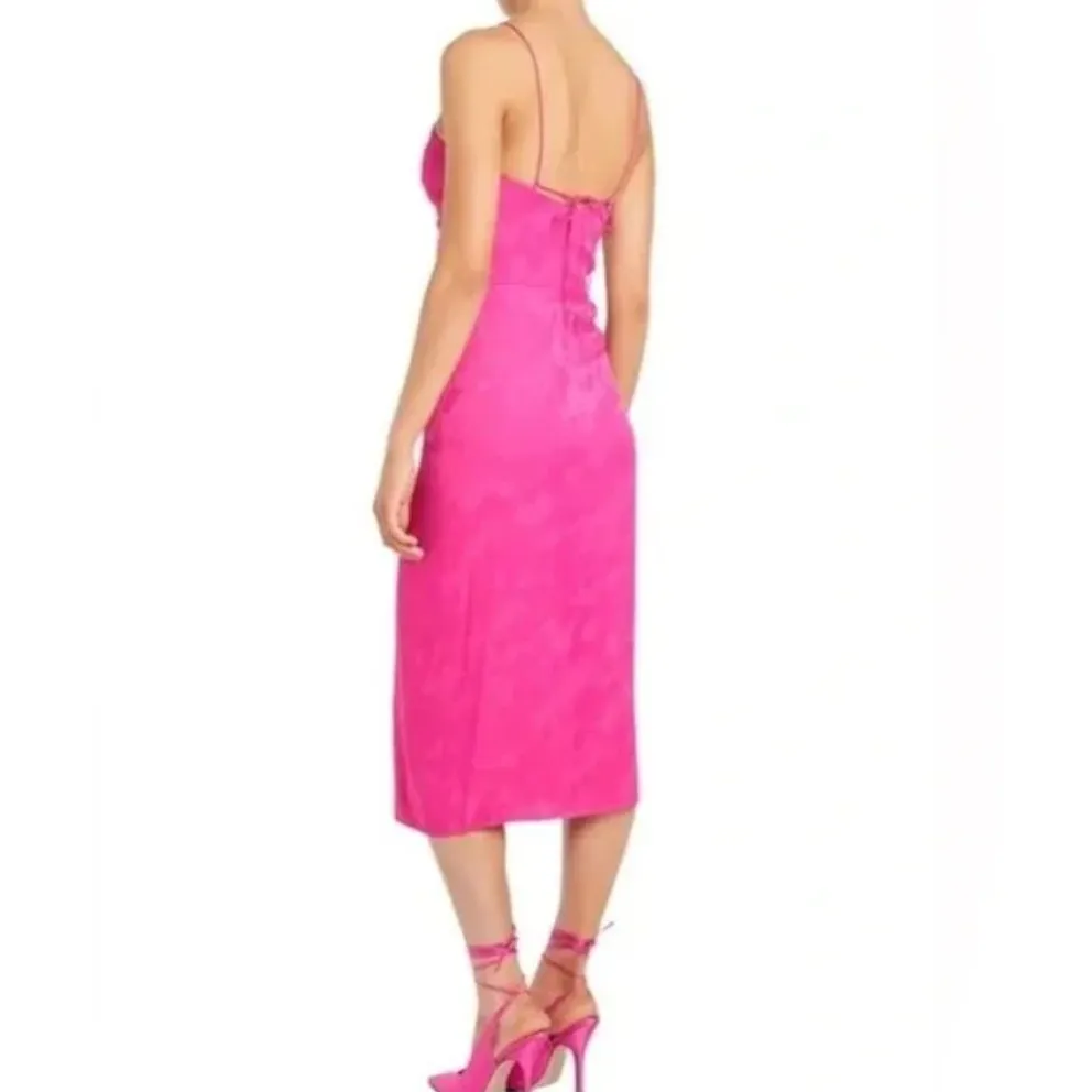 REBECCA VALLANCE Bright Pink Satin Ruched Midi Dress Size 10 - Image 15