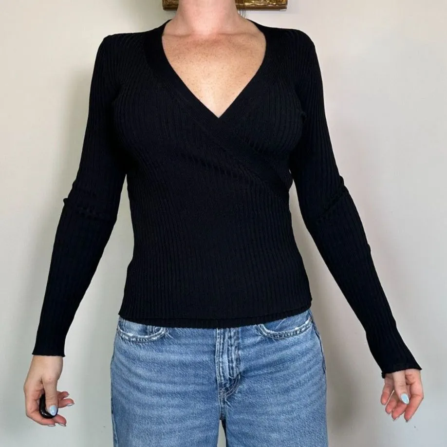 Vintage Cache Black Ribbed Longsleeve Top Size Small - Image 4