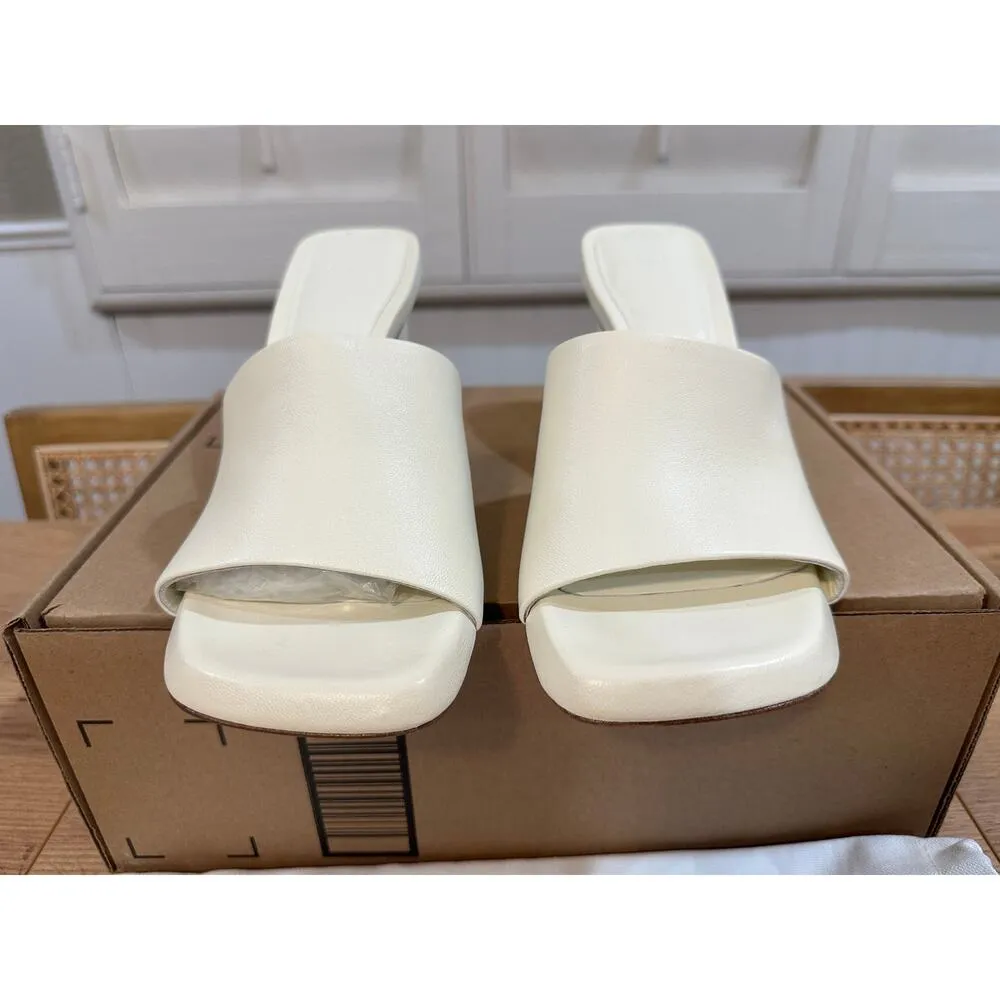 Vince Lulu Leather Mule Sandals Marble Cream Size 9.5 NWOB Timeless Chic Sleek - Image 5