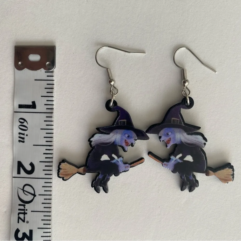 Cartoon Broomstick Witch Acrylic Earrings For Halloween Party Decor Gothic Style Black - Image 7