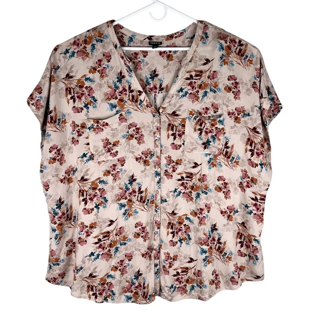 Torrid Floral Button Up Top Shirt 5 Wine Stretch 28 - Image 14