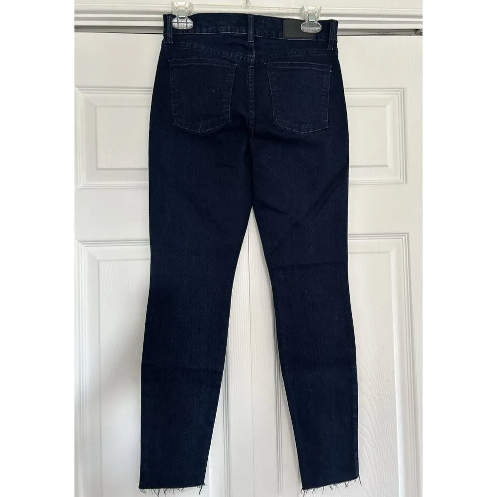Pistola Anthropologie Mid-Rise Skinny Ankle Jeans Dark Blue Wash Raw Hem Sz 27 - Image 3