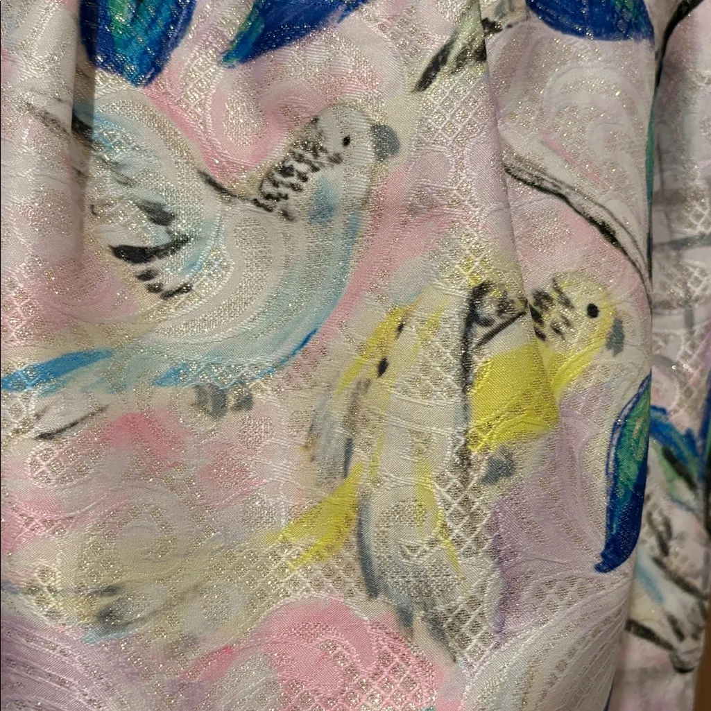 Anthropologie Sleeveless Top Peplum Bird Print Metallic Size 12 - Image 3