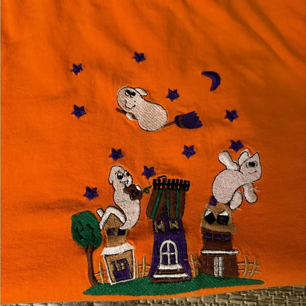 Vintage Malarkey Womens Halloween Shirt Orange Long Sleeve Embroidered - Image 3