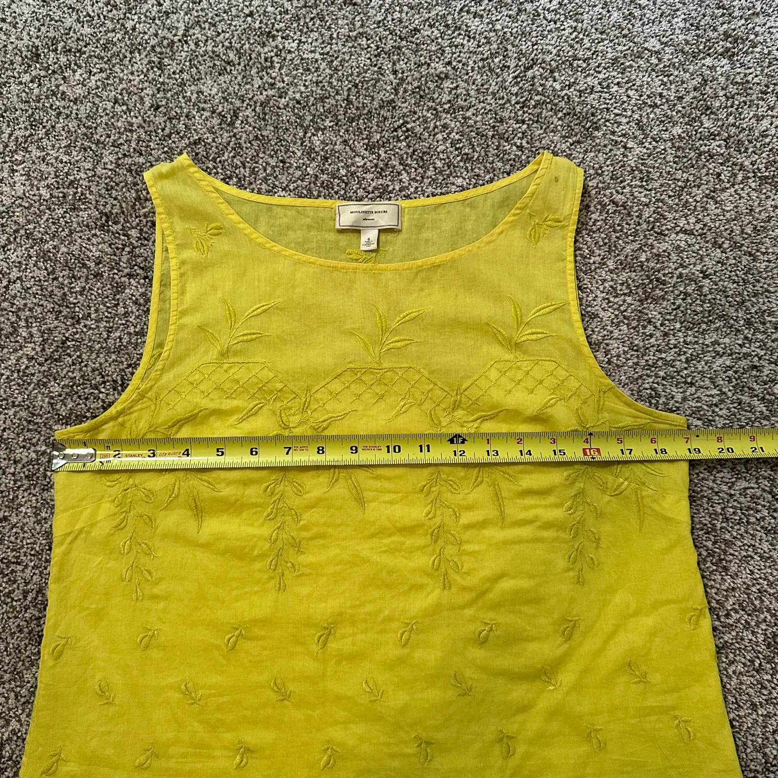 Moulinette Soeurs Anthropologie yellow cotton embroidered tank top size 6 - Image 10