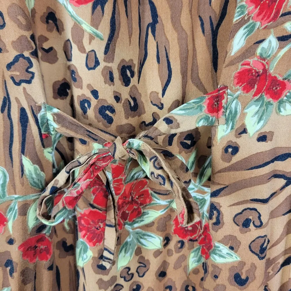 Teddi Womens Dress Size Petite S Brown Cheetah Floral Short Sleeve Midi Casual - Image 8