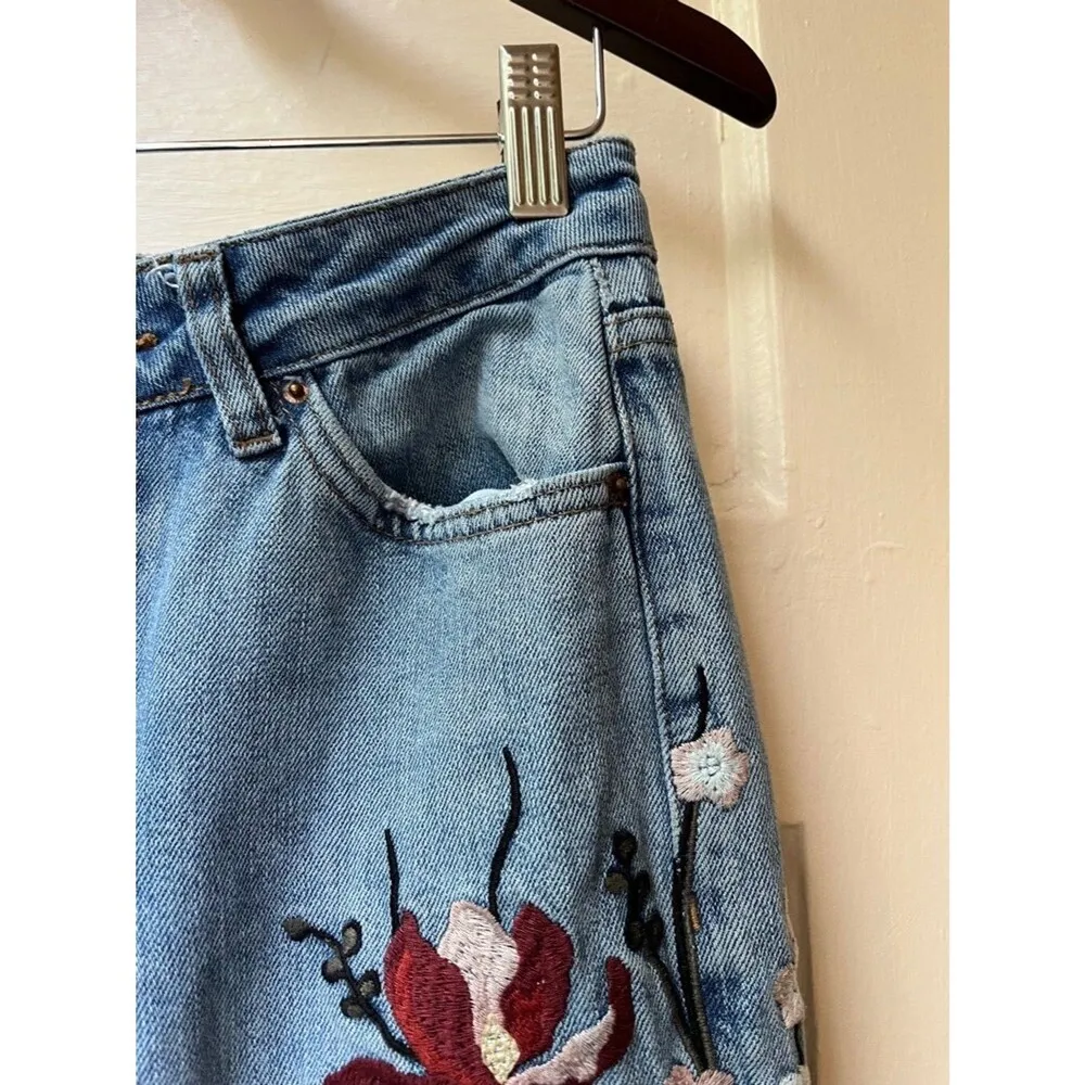 Topshop moto skinny W26 L30 Low Rise Red Yellow floral Embroidered Jeans Cotton - Image 7