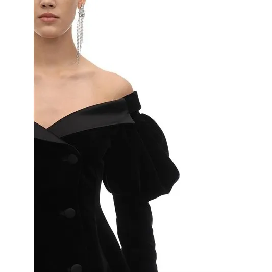 Marianna Senchina Womens Velvet Bohemian‎ Off Shoulder Jacket Dress Sz S NWT Black - Image 4