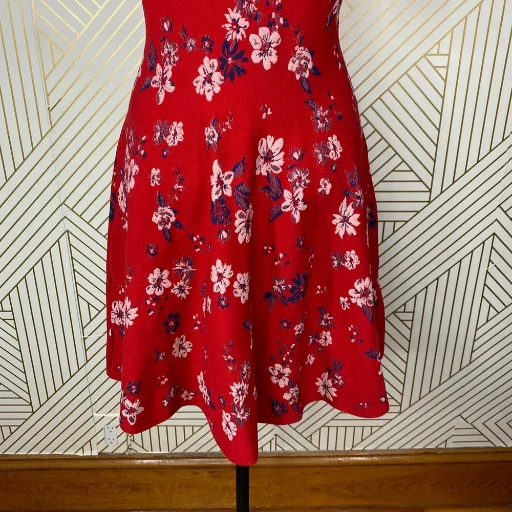 Milly Twilight Fit & Flare Dress Short Sleeve‎ Red Floral Print Size Large - Image 9