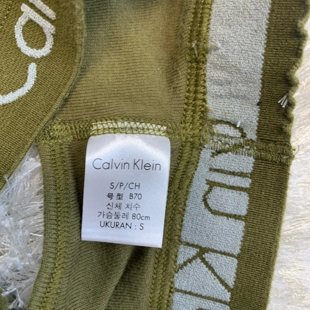 Calvin Klein Army Green Cotton Sports Bra Front Cut Out Sz Small - Image 2
