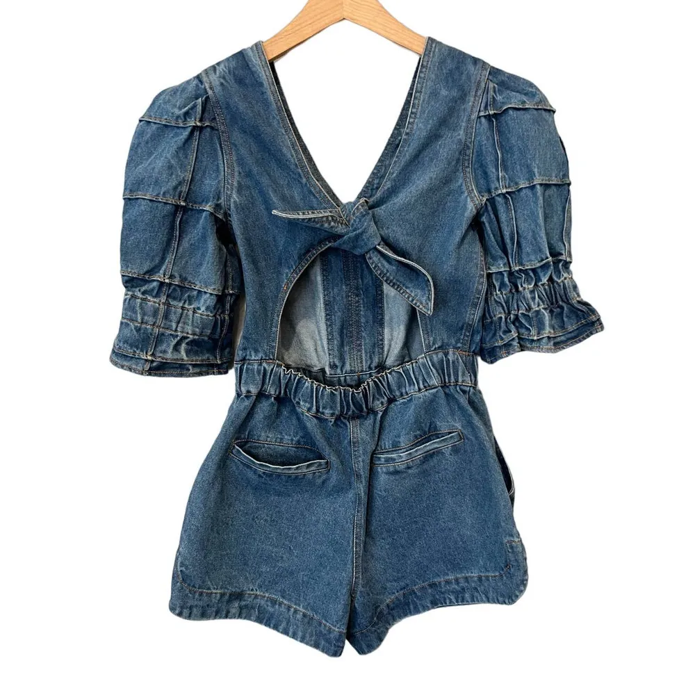 SEA New York Dagmar Denim Puff Romper (0) - Image 3