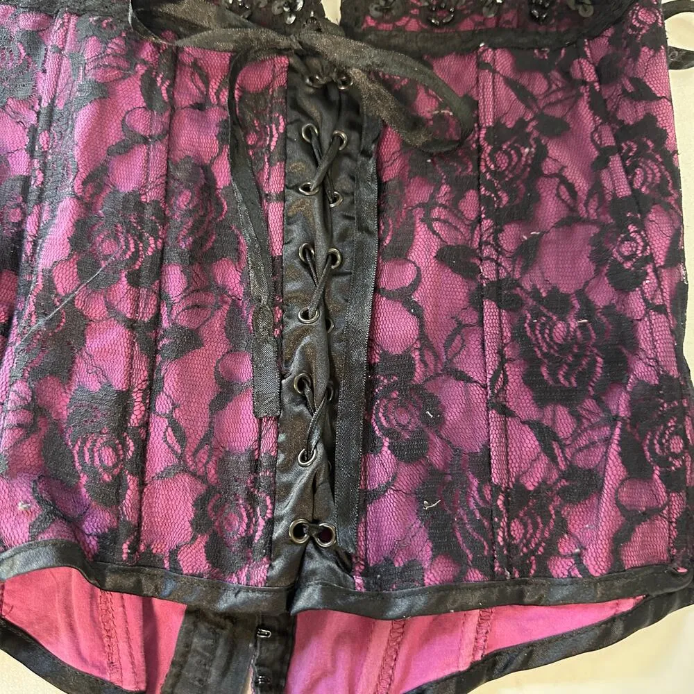 Vintage Y2K Ice Designs AU Corset Lace Purple Goth Sexy Top Bustier Large - Image 5