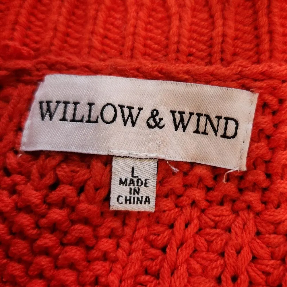 Willow & Wind Cropped Sweater Crew Neck Long Sleeve Cable Knit Red Size Large - Image 5