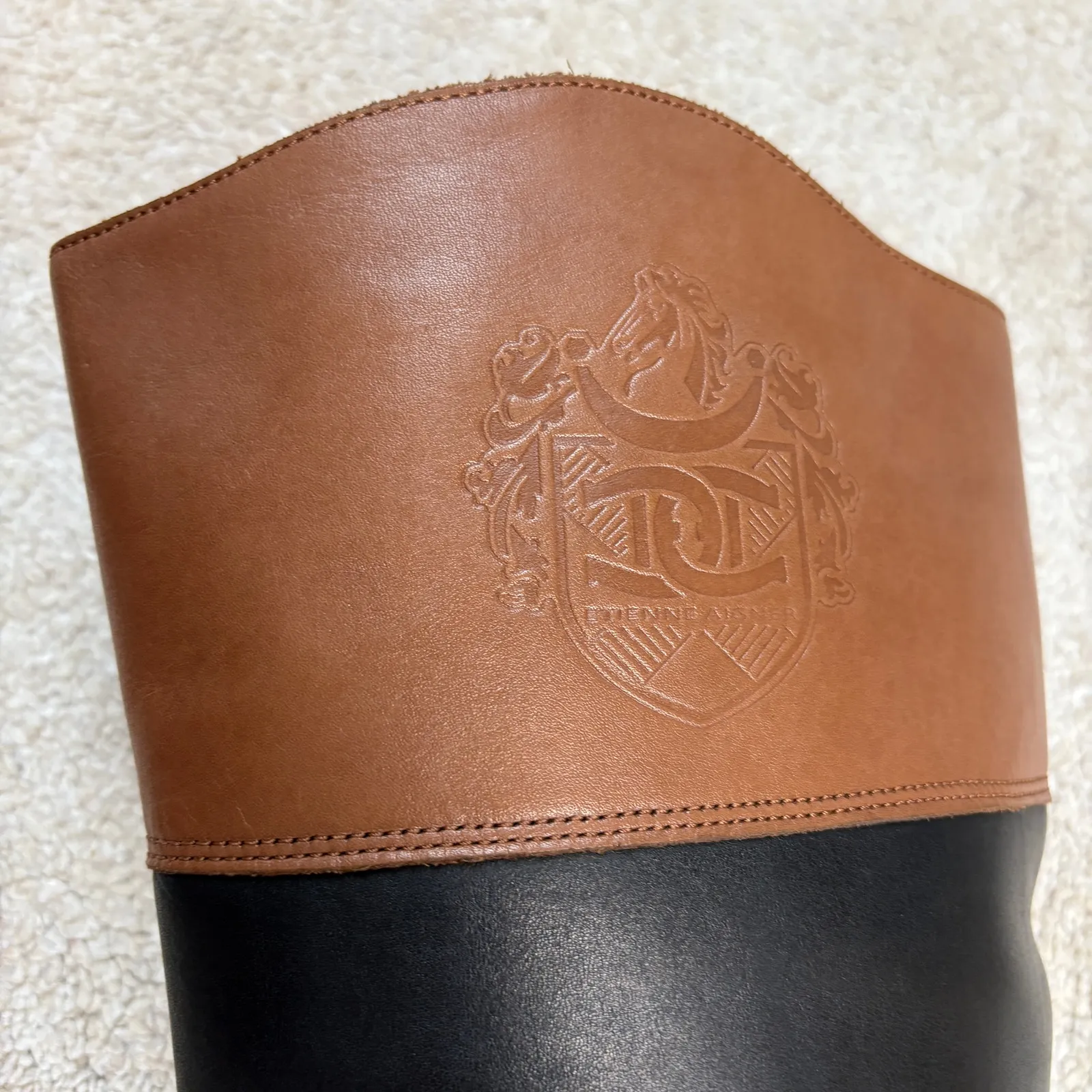 Etienne Aigner Wide Shaft Colorblock Logo Chip Leather Riding Boots Size 8 - Image 6