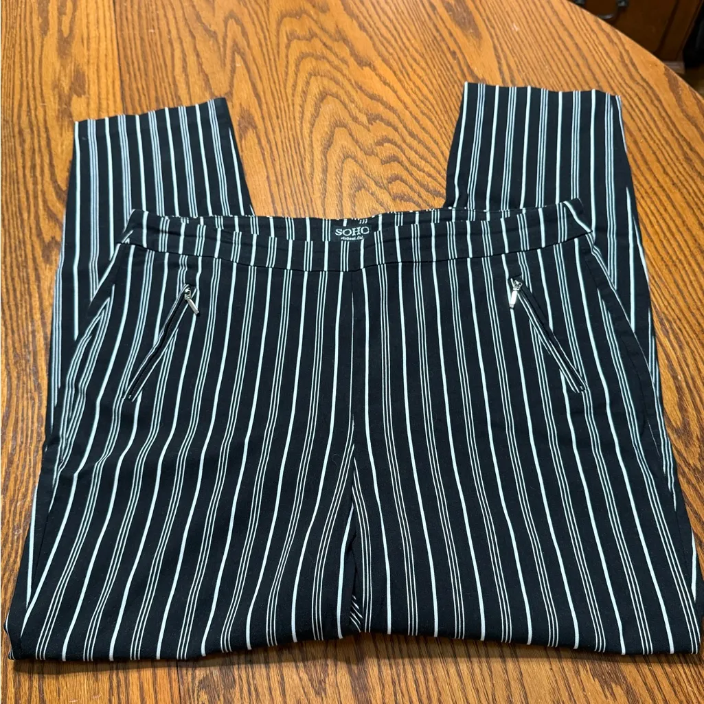 SoHo Apparel Black And White Striped Pull On Ankle Pants Size 1X - Image 2