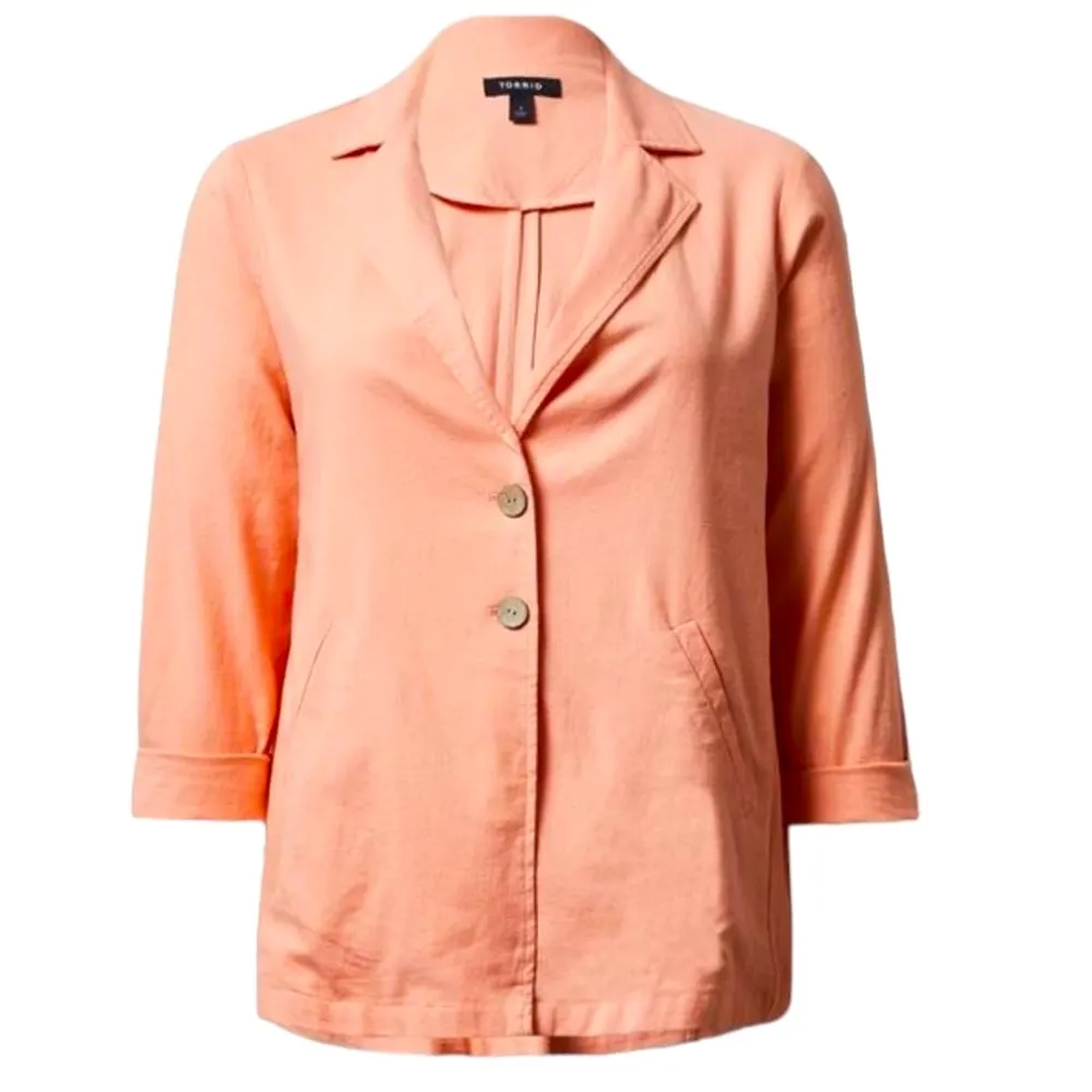 Size 1: Torrid Salmon Linen Longline Button Front Blazer - Image 6