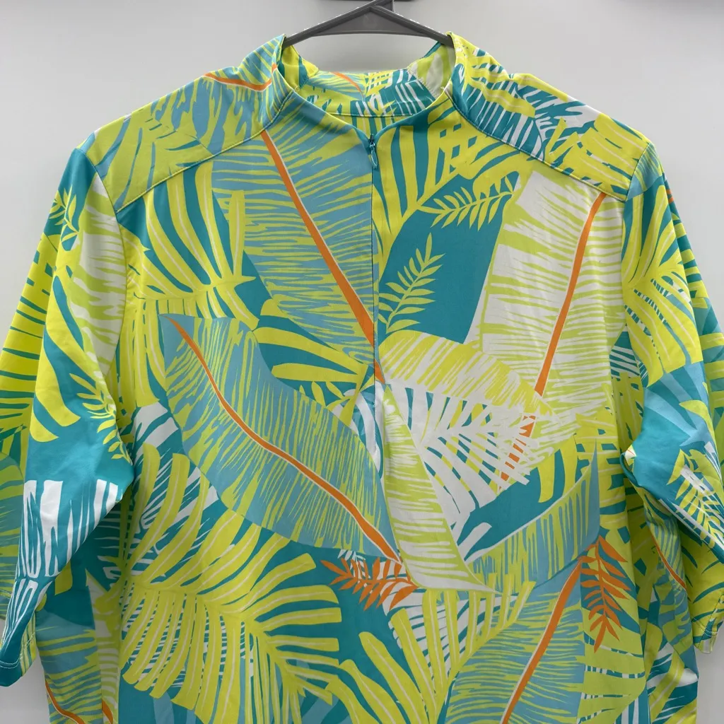 Tail Green & Blue‎ Tropical Palm Tree Print Short Sleeve Activewear Dress Sz XL - Image 2