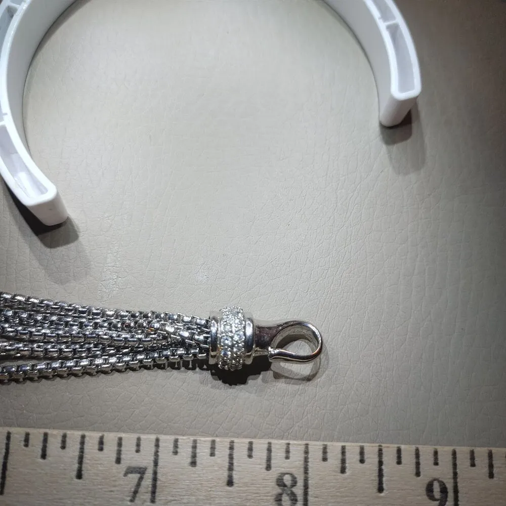 Cable Multi Strand Bracelet 8 inch Silver Tone Crystals Rhinestone Hook Clasp - Image 12