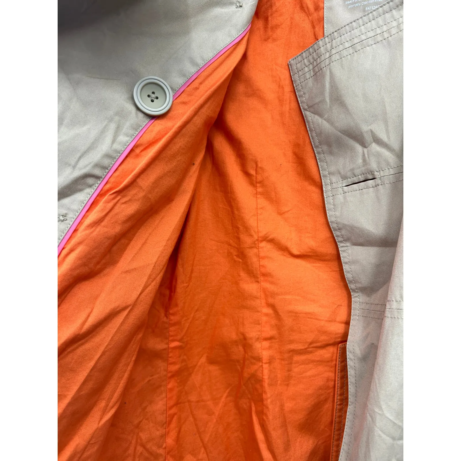 L.L. Bean Double Breasted Trench‎ Lined Coat Jacket Medium Tan Button Up - Image 4