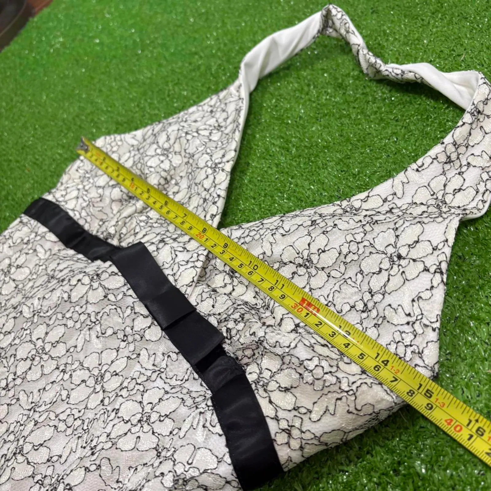 Vintage Y2K B.Darlin Size 9/10 Halter Dress‎ Lace Cream Floral Empire Waist Bow - Image 6