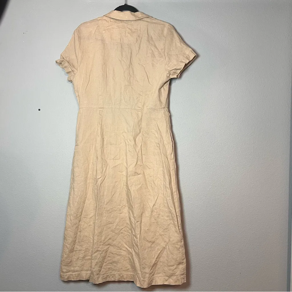 Quince 100% European Linen Button Front Dress Size Medium Tan Driftwood Midi - Image 10