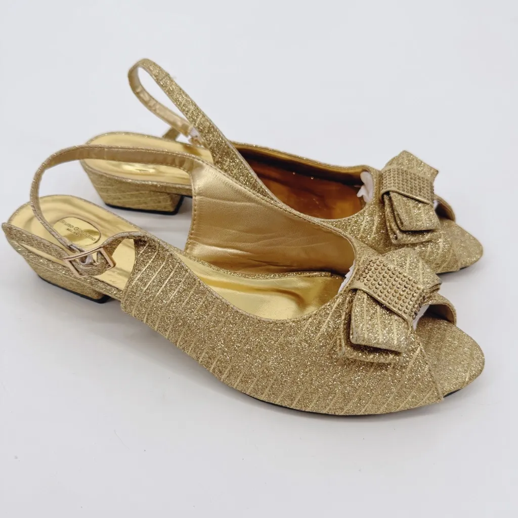 Vintage Bruno Giordano‎ Milano Gold Glitter Peep Toe Slingback Heels Size 42 - Image 13