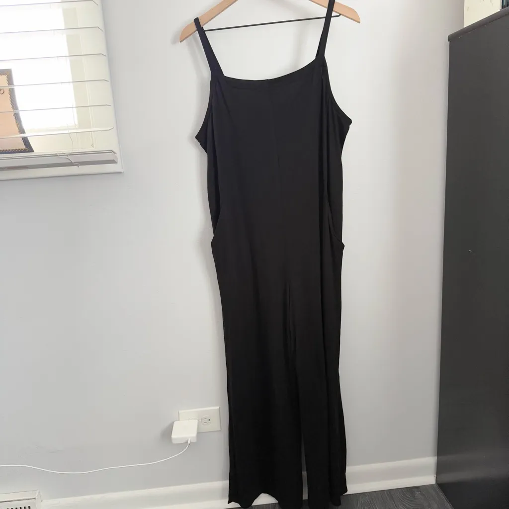Eileen Fisher Medium NWOT Black Jumpsuit Tencel Minimal Relaxed Slit Cut Travel - Image 2