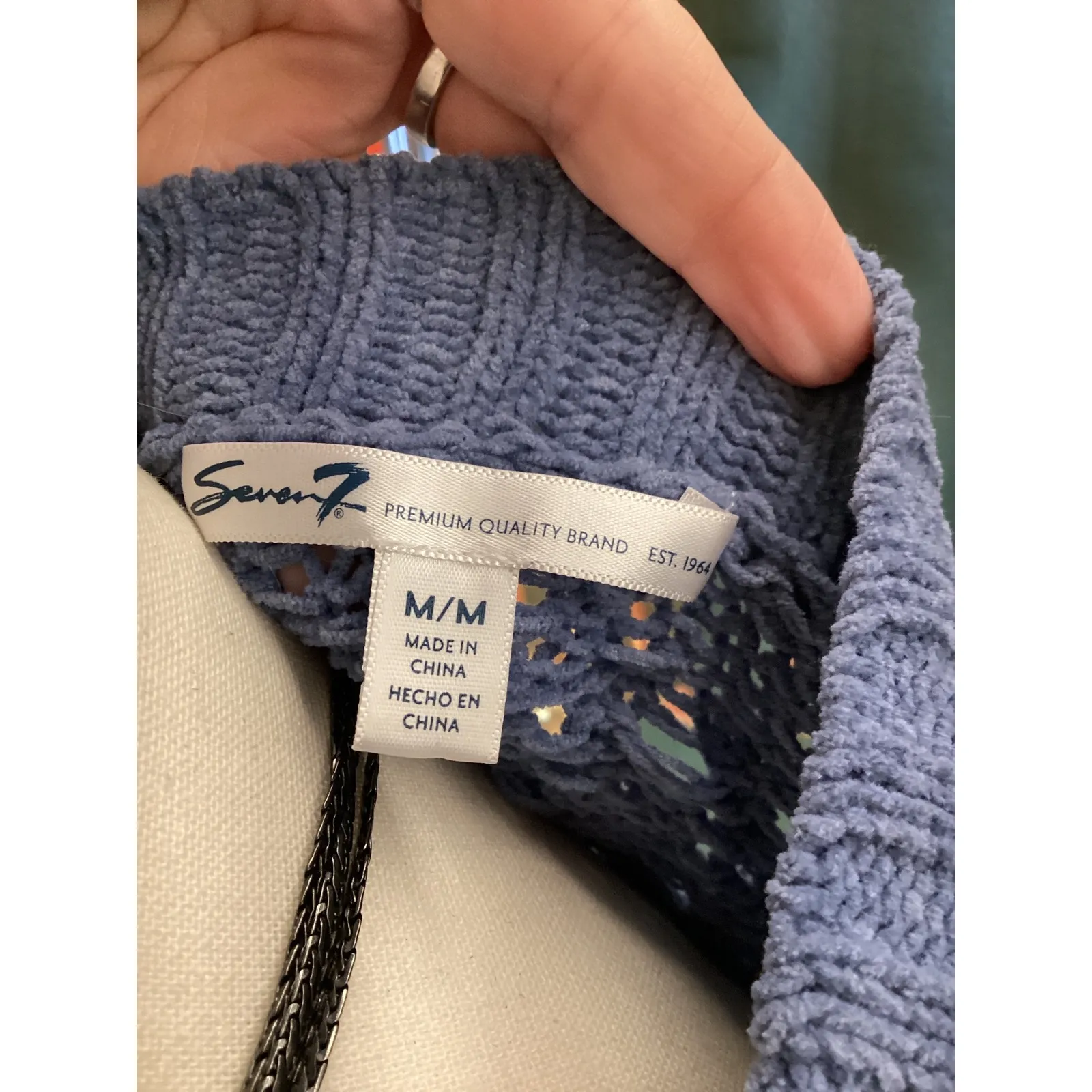 Seven7 Premium Quality Brand Womens Blue Textured Knit Sweater M M - Image 4