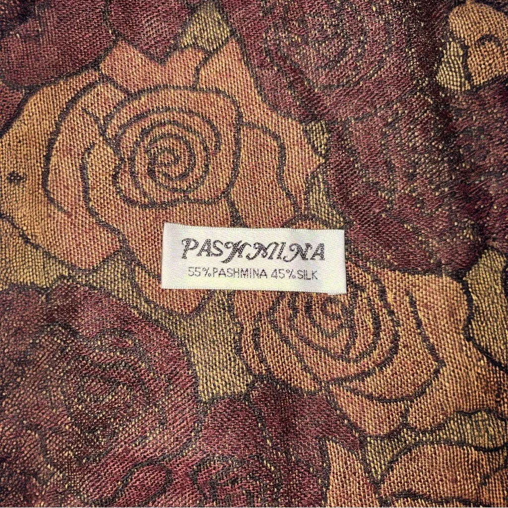 PASHMINA  Brown and Gold Rose Scarf - Image 2
