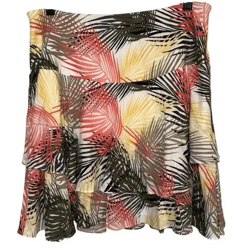 WHITE HOUSE BLACK MARKET Soft Tiered‎ Palm Print Flowy Skater Skirt EUC Size 10 - Image 2