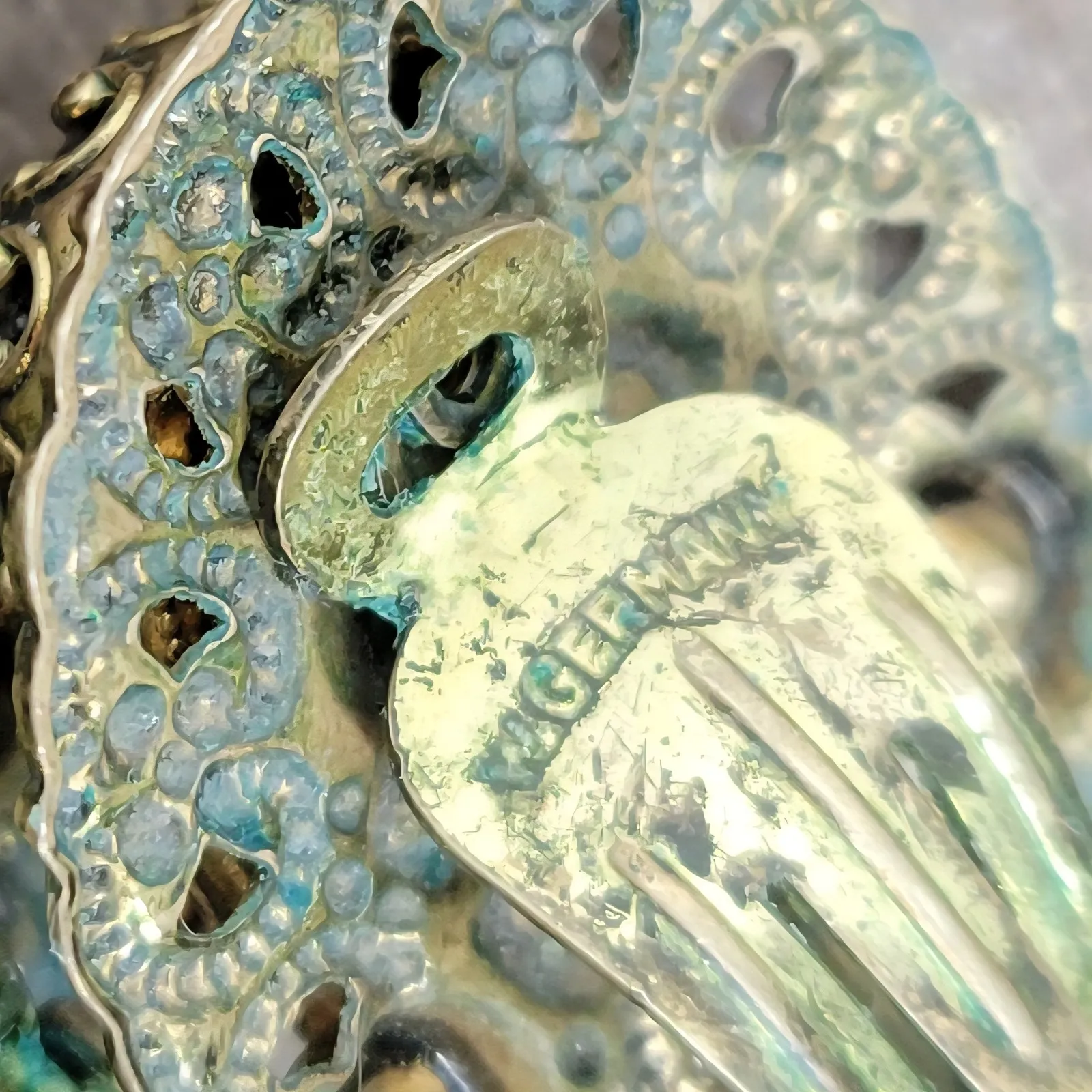 Vintage Clip On Earrings West German Porphyry Glass Pearl Rhinestone Gold Tone Brown - Image 4