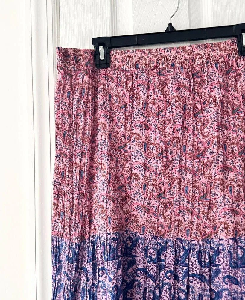 Calypso Christiane Celle NWT Pink Purple Red Tiered Colorblock Cotton Skirt OS - Image 2