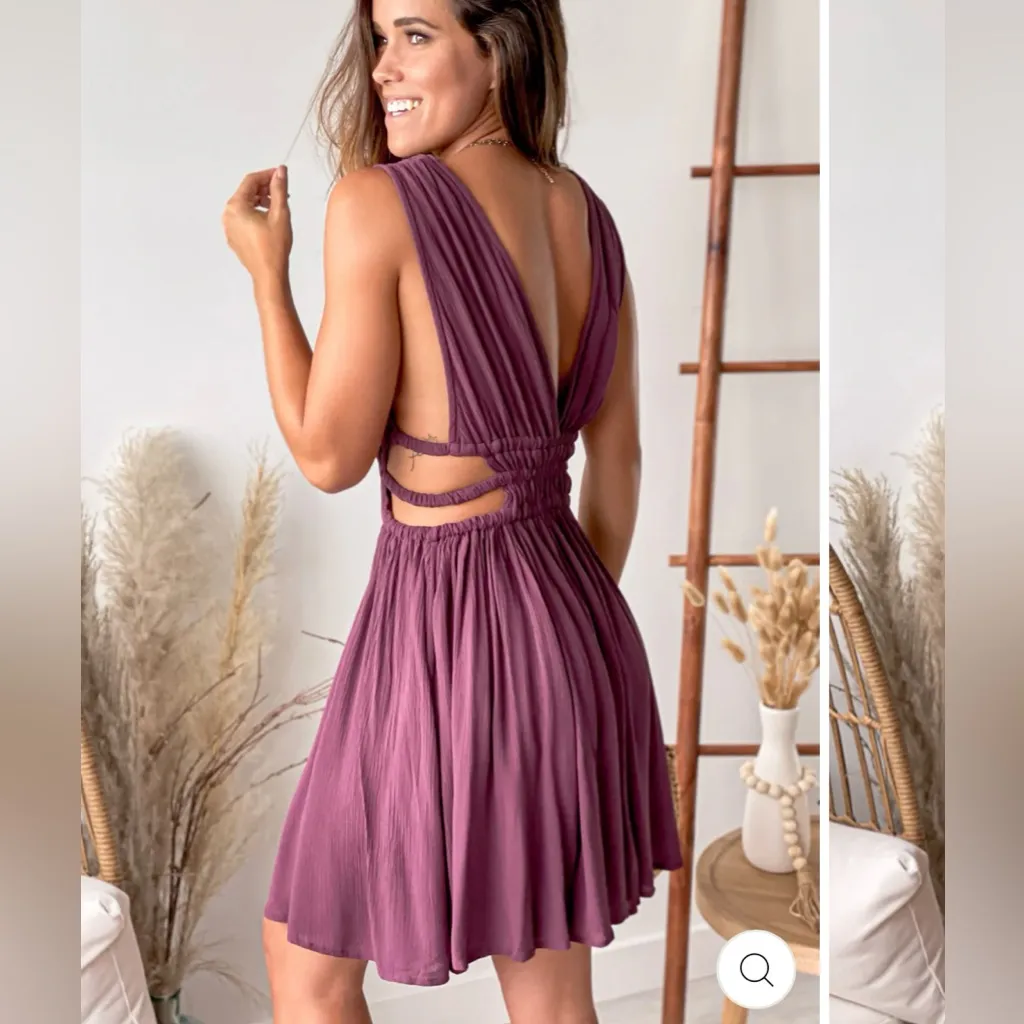 Lovely Day Plum Purple Cutout Smocked Waist Mini Dress - Image 2