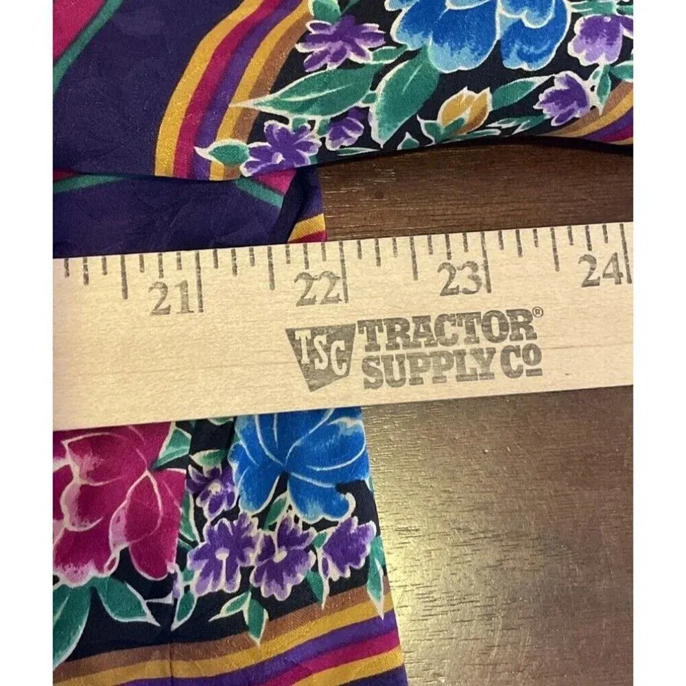 Adrianna Papell 12 Silk‎ Hook & Eye Button Colorful Floral Shirt Granny Boho VTG Purple - Image 6