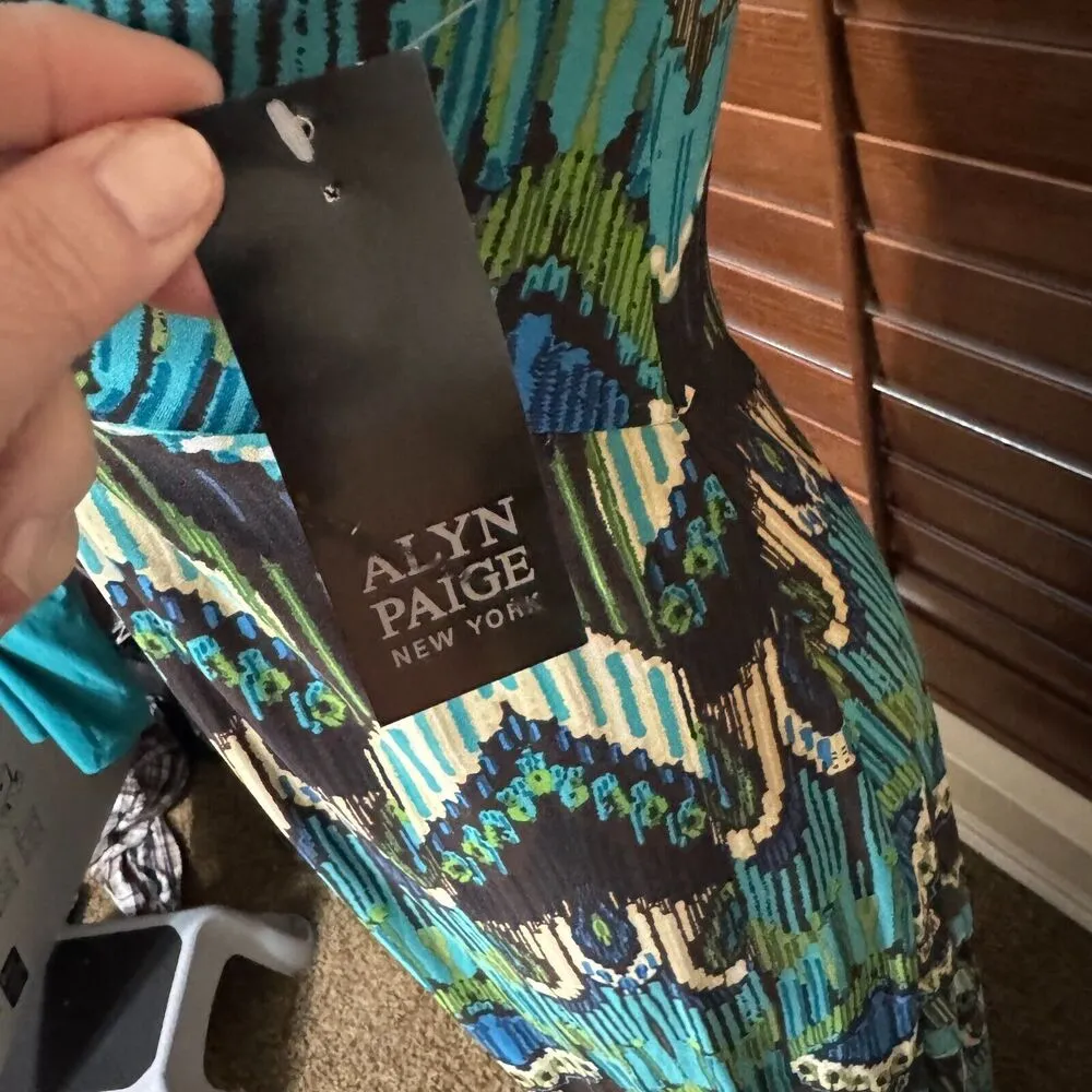 New Alyn Paige New York Teal Black Maxi Dress Size M Vacation Cruise sleeveless - Image 4