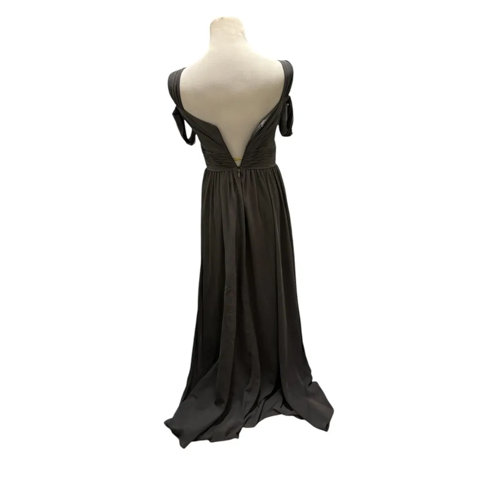 Azazie slate gray Lianne a line off the shoulder chiffon dress - Image 4