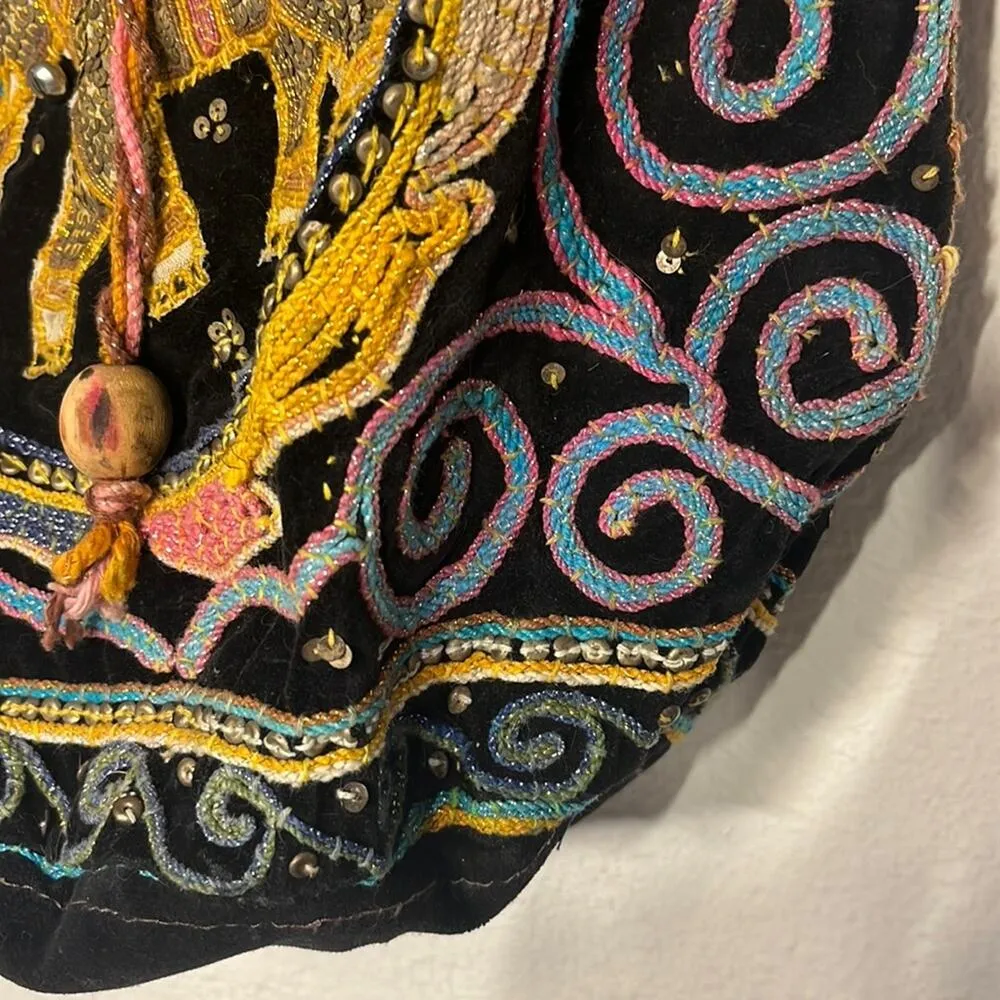 Vintage Beaded Elephant Purse Boho Hippy 70s Handbag Velvet Multicolor Artsy 80s - Image 4