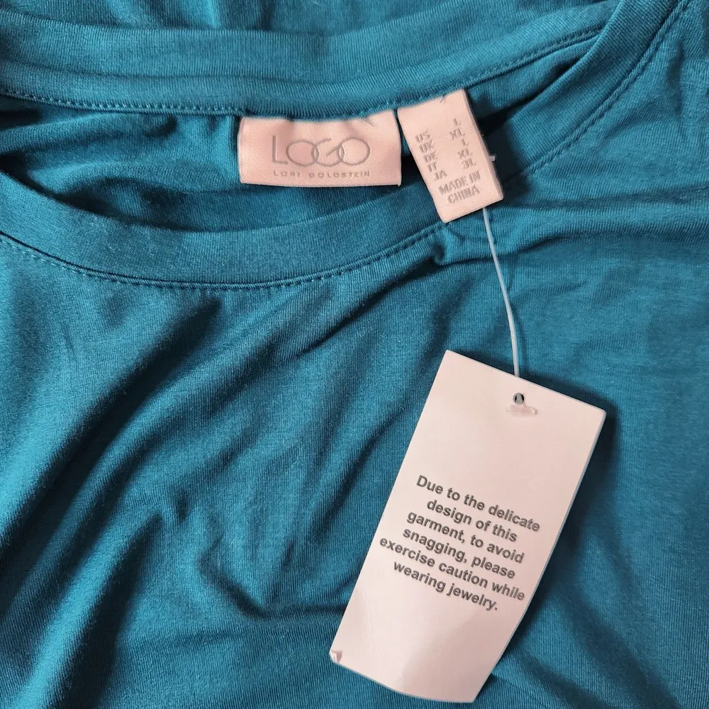 LOGO by Lori Goldstein Aqua Black Lace Detail Long Sleeve Top Womens Large NWT - Image 14