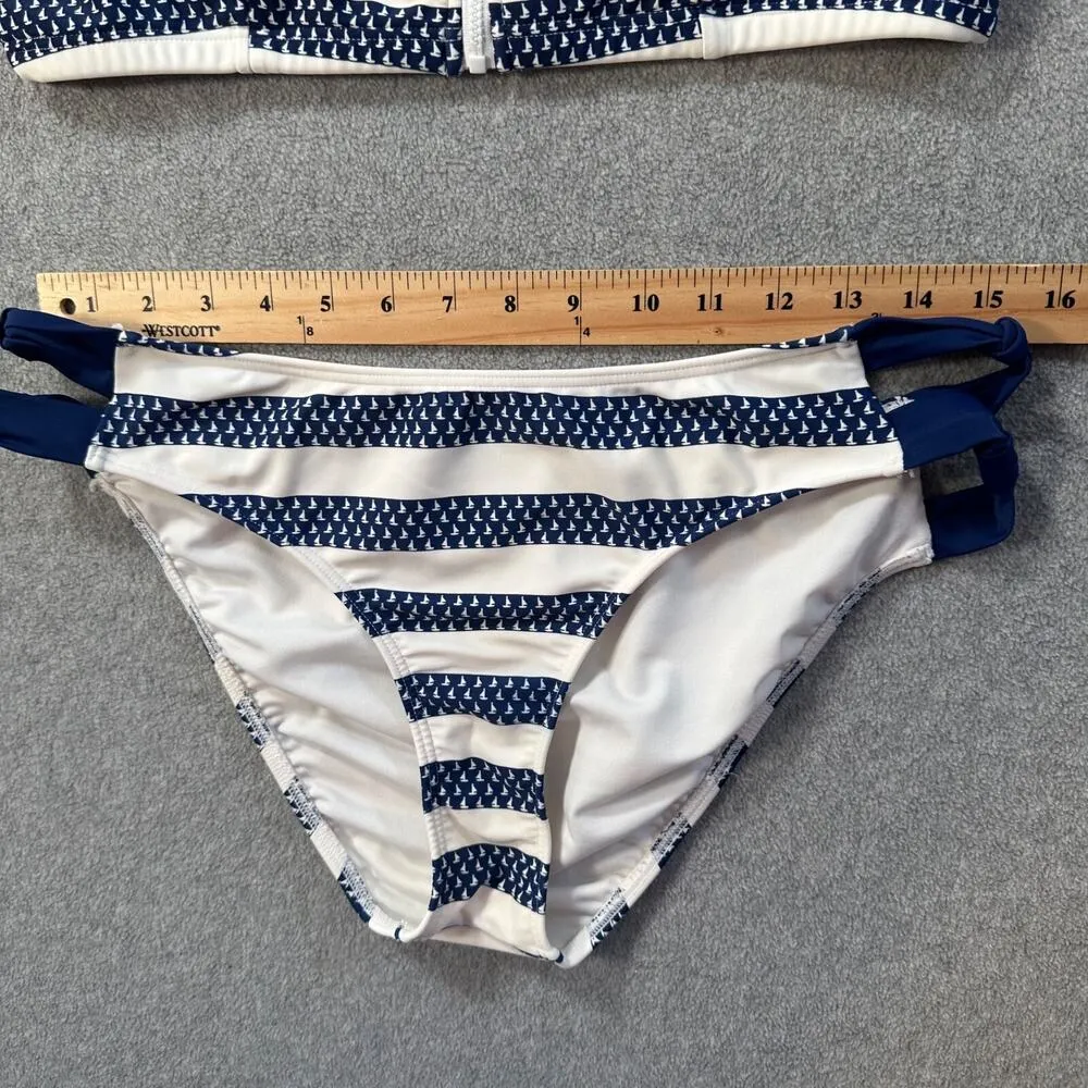 Venus High Neck Zip front Bikini Swimsuit Size 14 Navy/White Sailboat Stripe - Image 5