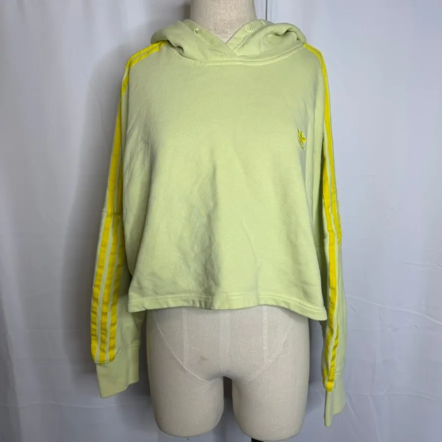 Adidas Originals Cropped Hoodie L Pastel Yellow 3-Stripes - Image 2