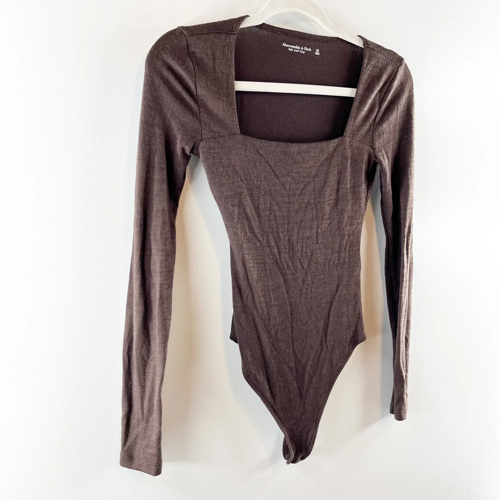 Abercrombie Square Neck Cozy Long Sleeve Bodysuit Top Brown XS - Image 5
