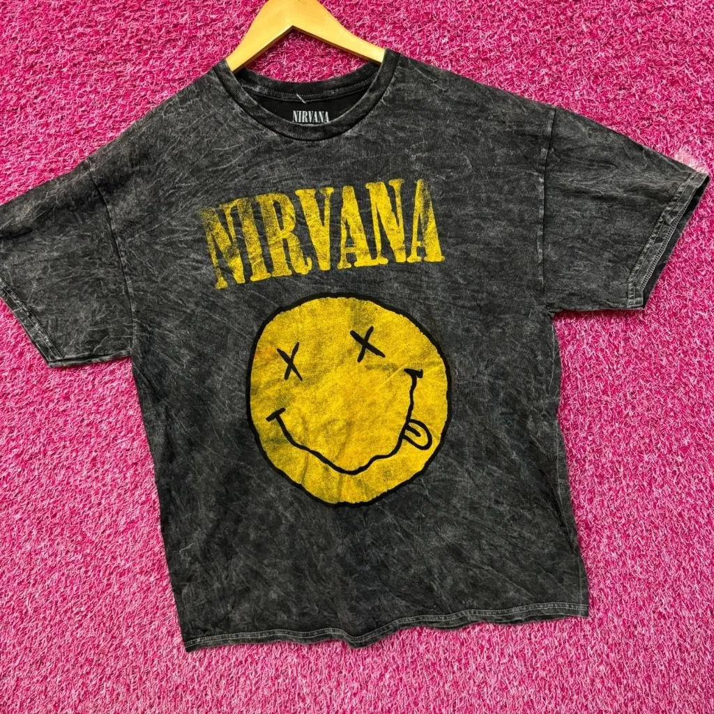 Nirvana Nevermind Dead Eye Smiley Grunge Acid Wash Tee XL - Image 3