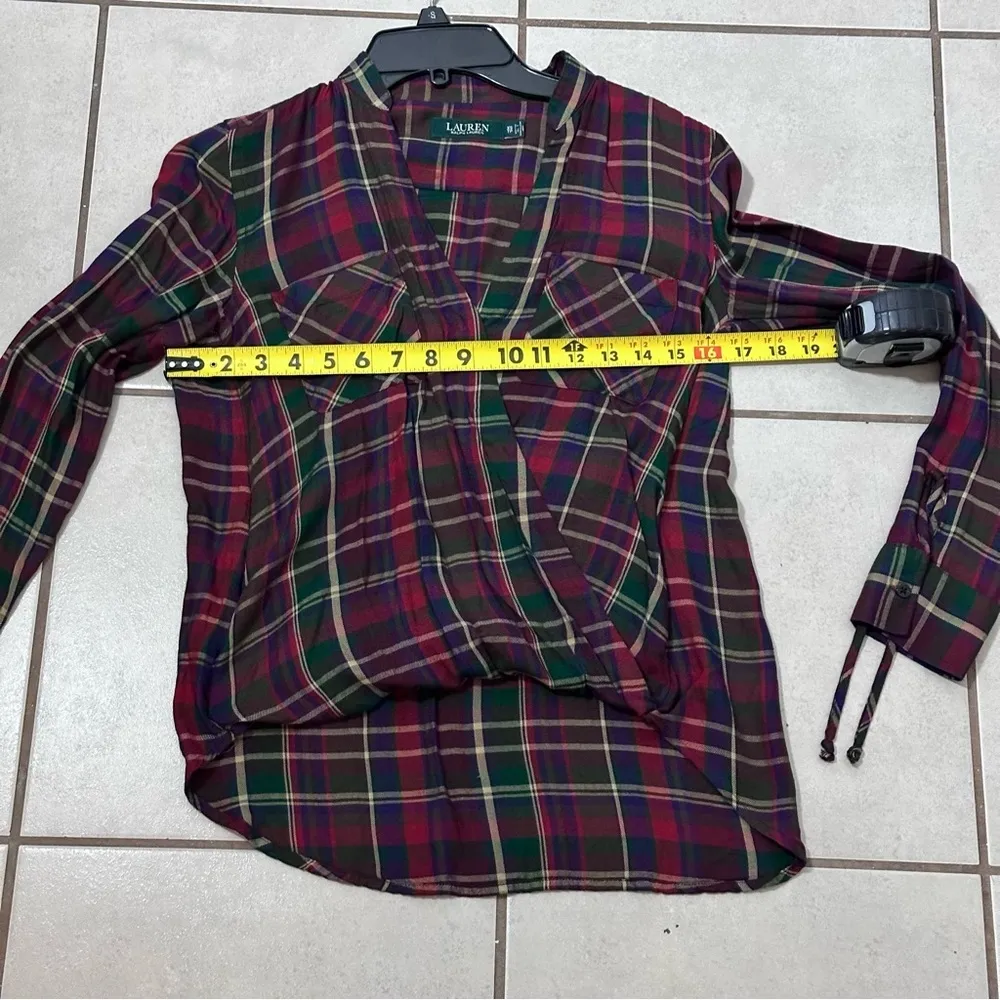 Lauren Ralph Lauren Women Plaid Blouse LongSleeve Surplice Hi-low‎ Shirt size XS - Image 7