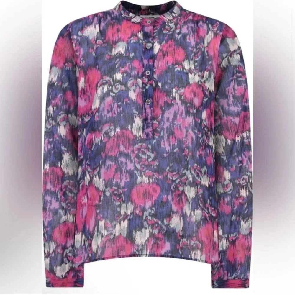 Isabel Marant Etoile Maria Brushstrokes Blouse‎ Abstract Floral Print Cotton Top - Image 4