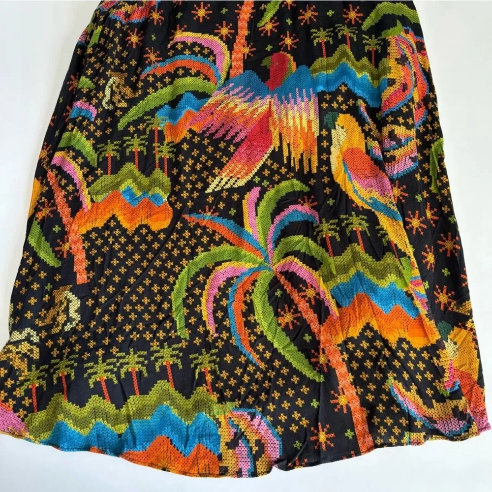 FARM RIO Macaw Island Printed Maxi Dress Tropical Vacation XS Black - Image 13