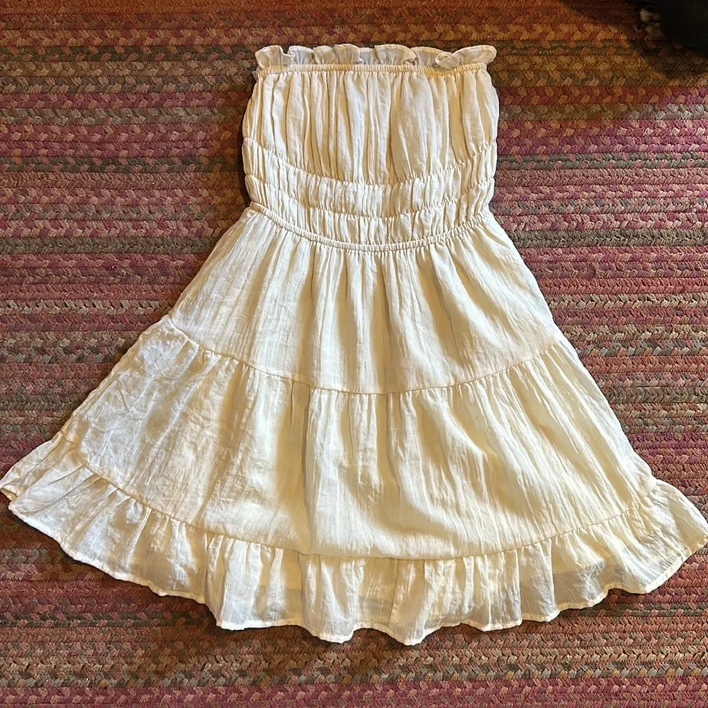 CREAM TIERED RUFFLE TUBE TOP MINI DRESS STRAPLESS WESTERN Romantic - Image 4