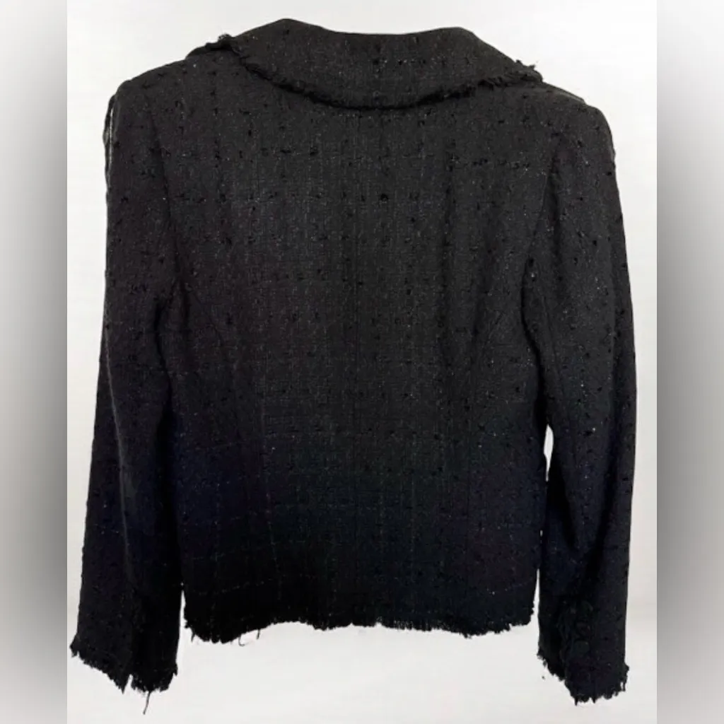 ANNE CARSON Silk Blend
Blazer L Black Plaid Raw Trim Floral Brooch Boho
Witchy - Image 2